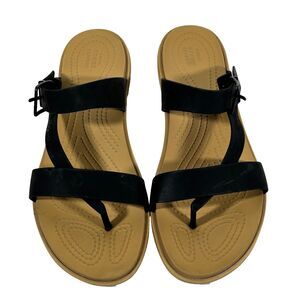 Crocs Tulum Toe Post Flip Sandals Size 10 Black Strappy Comfort Flat Women's